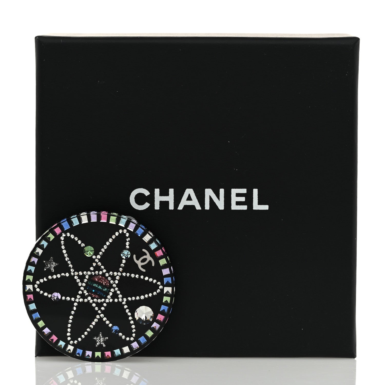 Chanel Glittered Resin Strass Brooch Black Pink 4 of 4