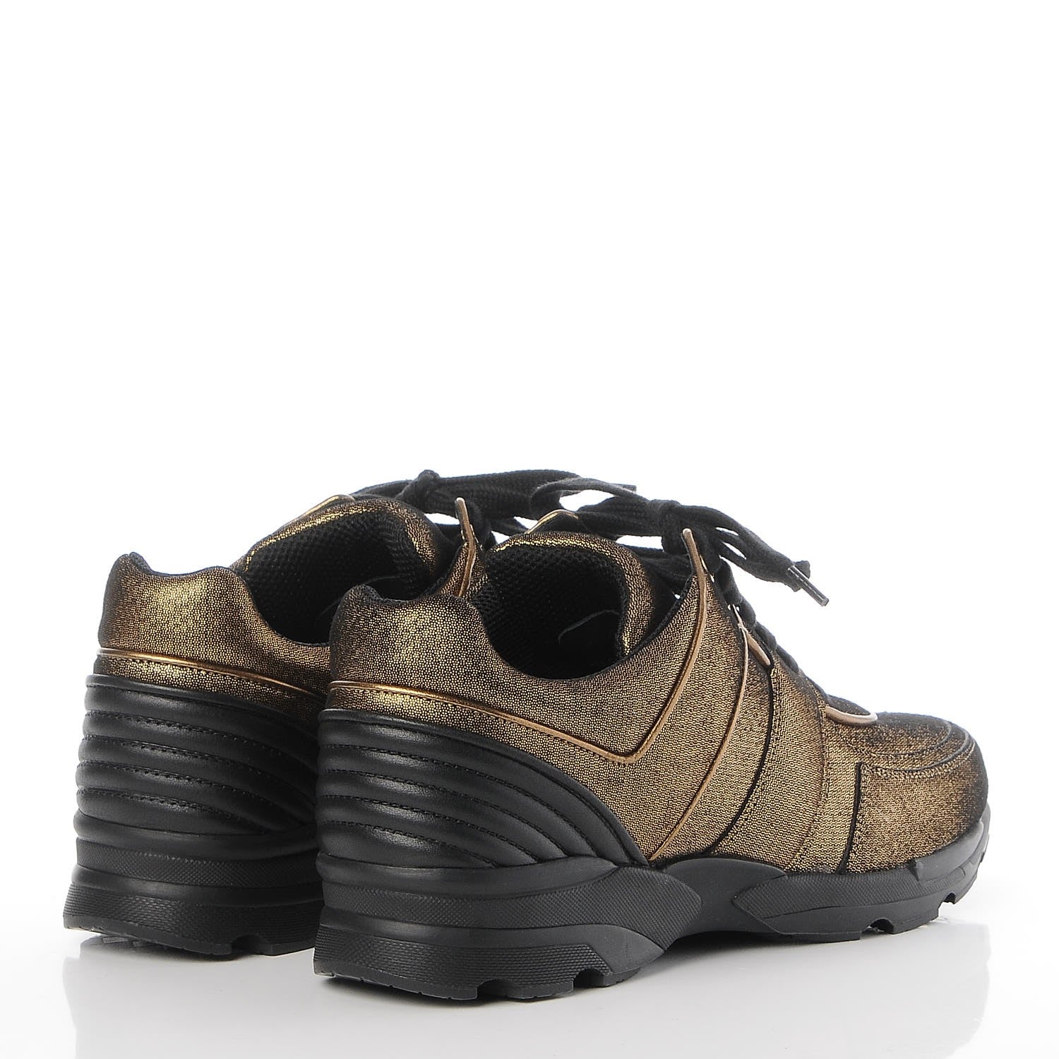 Chanel Metallic Fabric Calfskin Womens CC Sneakers 40.5 Golden Brown 3 of 9
