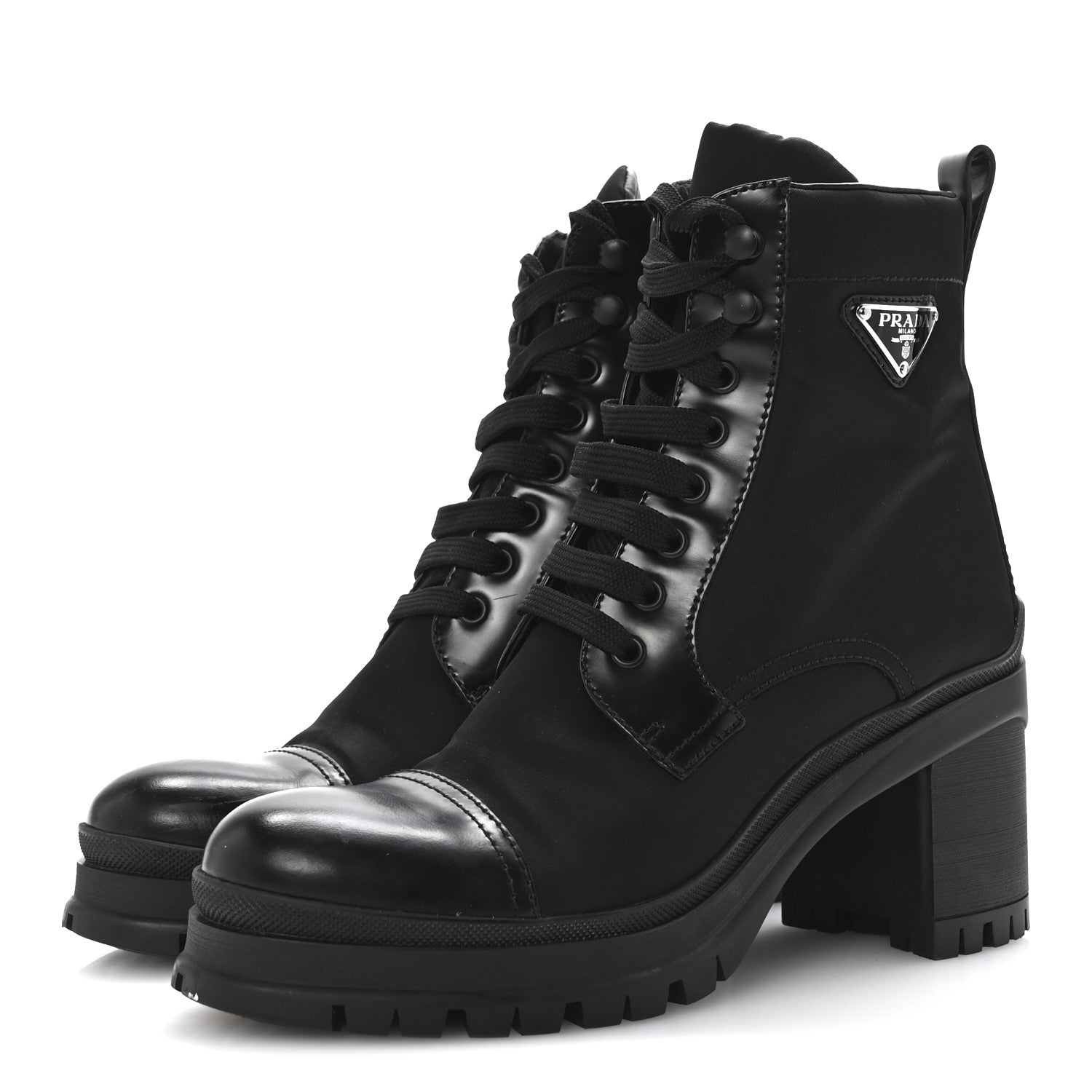 Prada Spazzolato Re-Nylon Metal Triangle Logo Lace Up 55mm Ankle Boots 40 Black 4 of 9