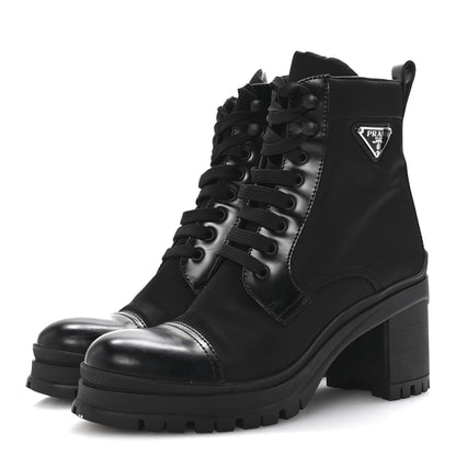 Prada Spazzolato Re-Nylon Metal Triangle Logo Lace Up 55mm Ankle Boots 40 Black 4 of 9