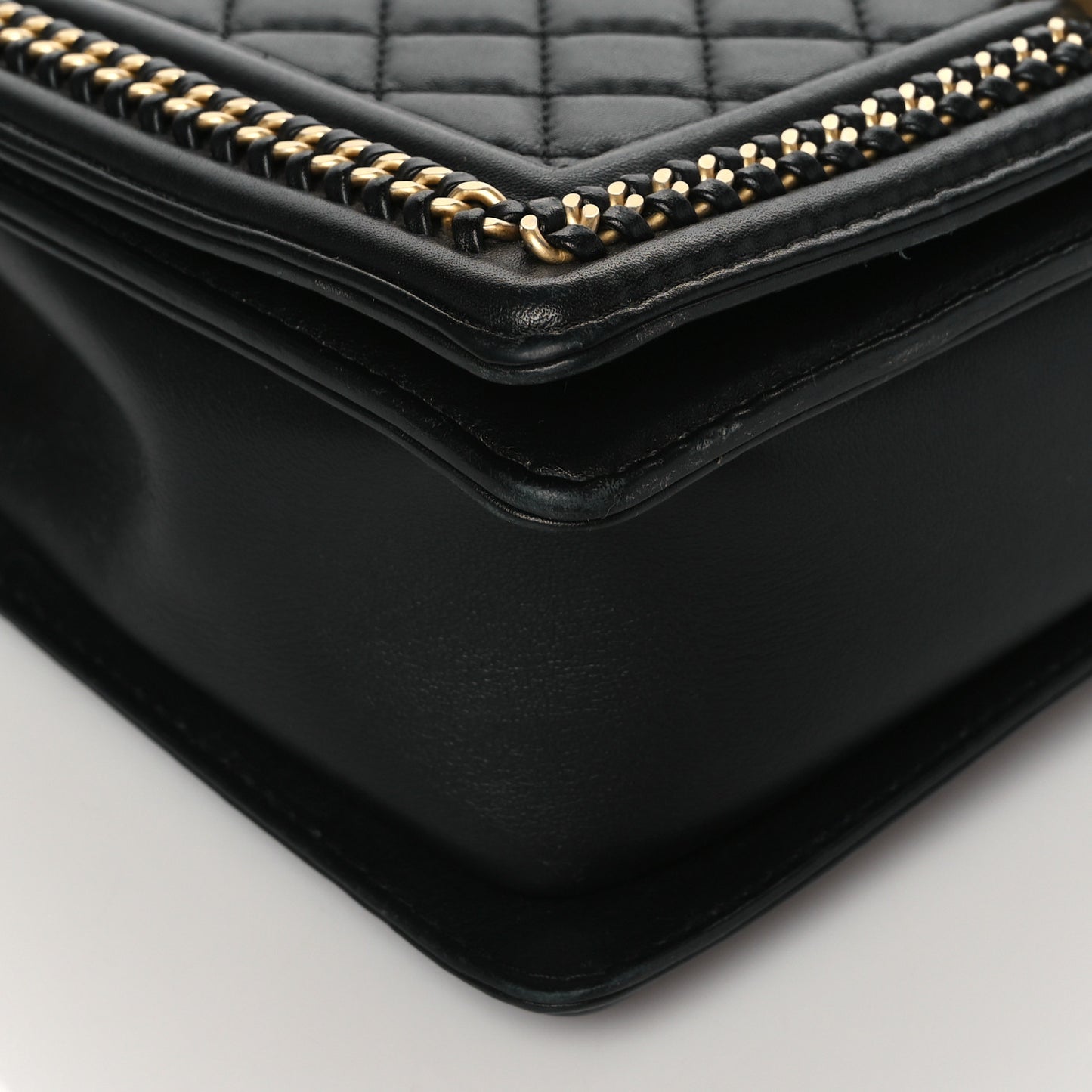 Calfskin Quilted New Medium Boy Top Handle Flap Black
