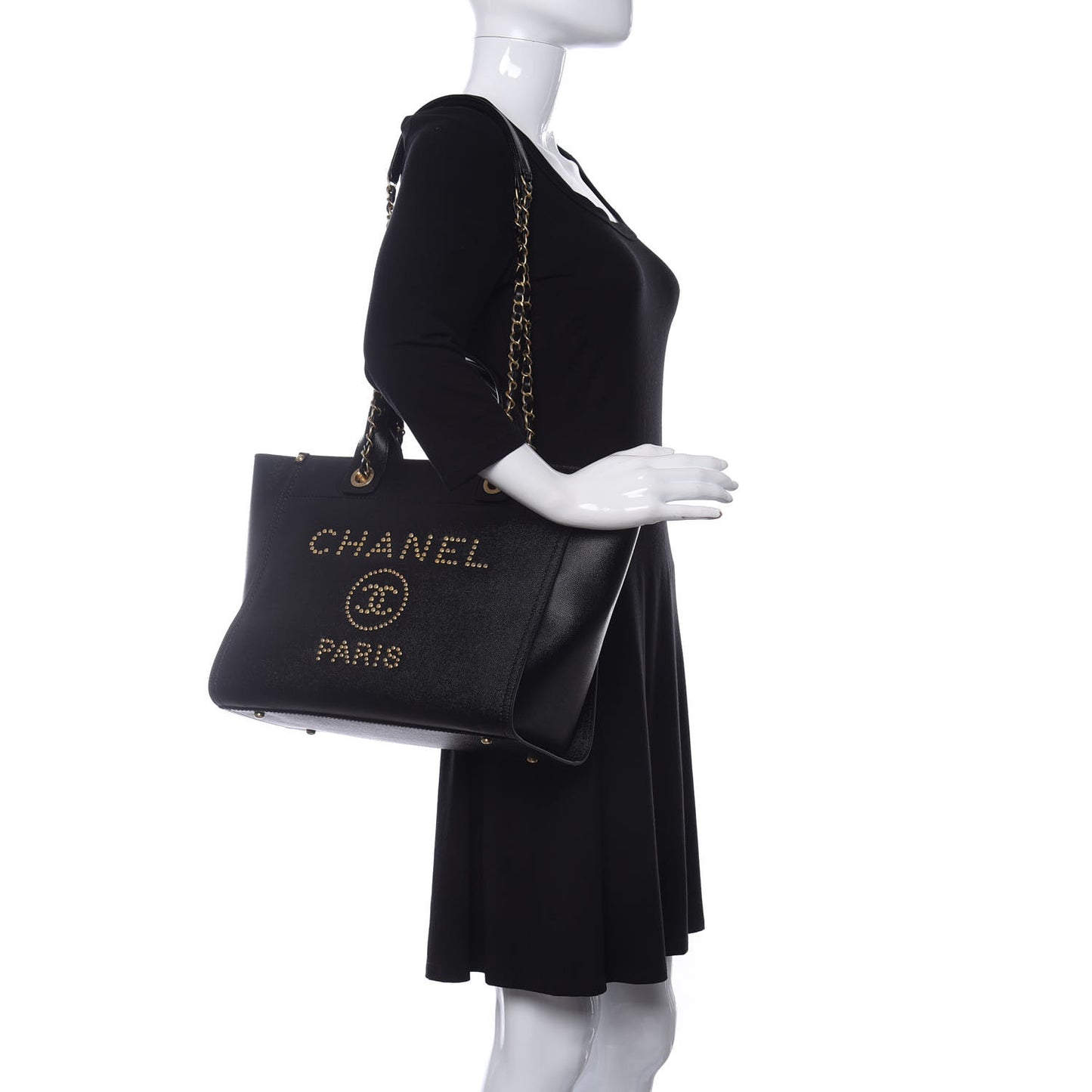 Caviar Small Studded Deauville Tote Black