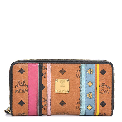 MCM Visetos Striped Zip Around Wallet Cognac 1 of 11
