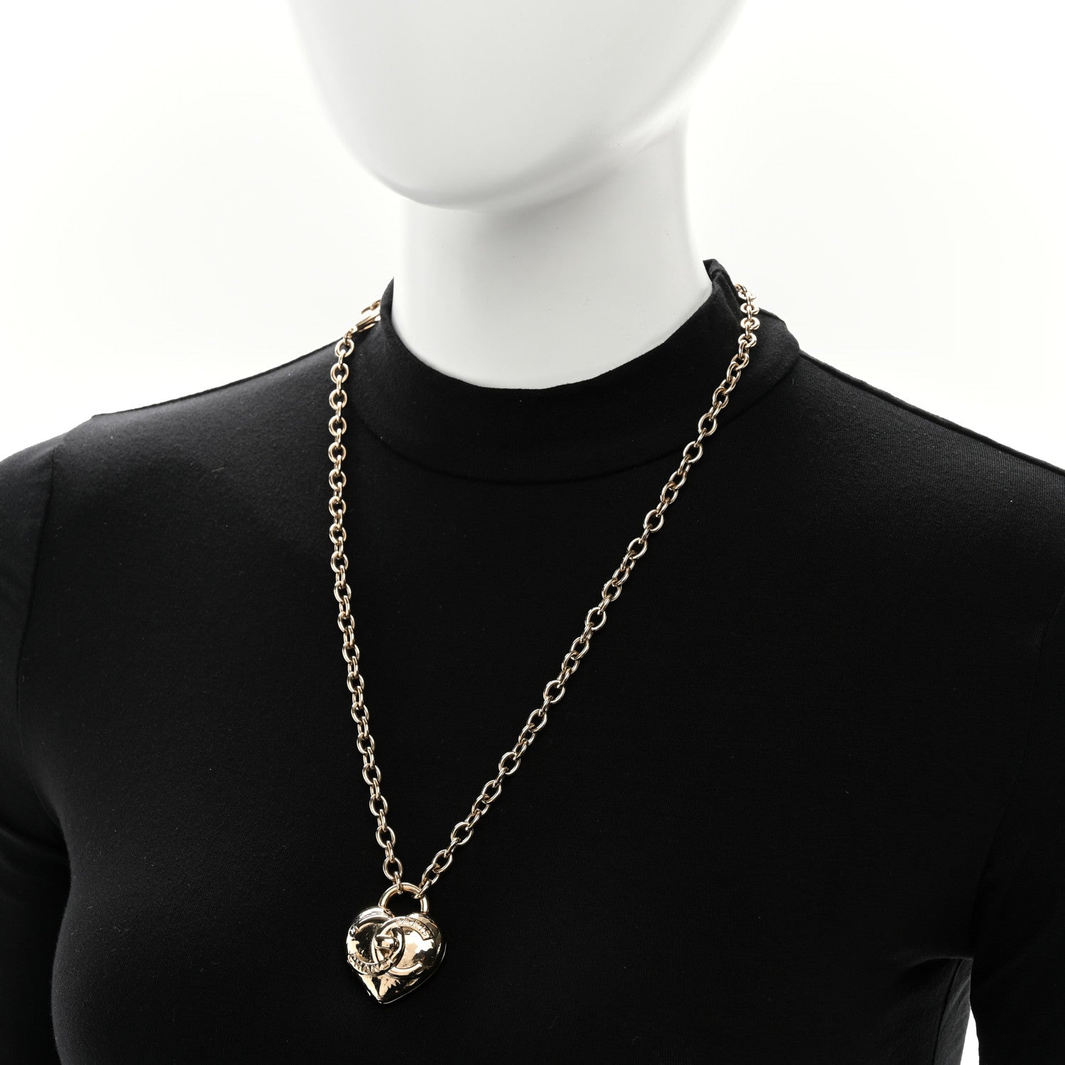 Chanel Metal CC Heart Turnlock Necklace Gold 2 of 4
