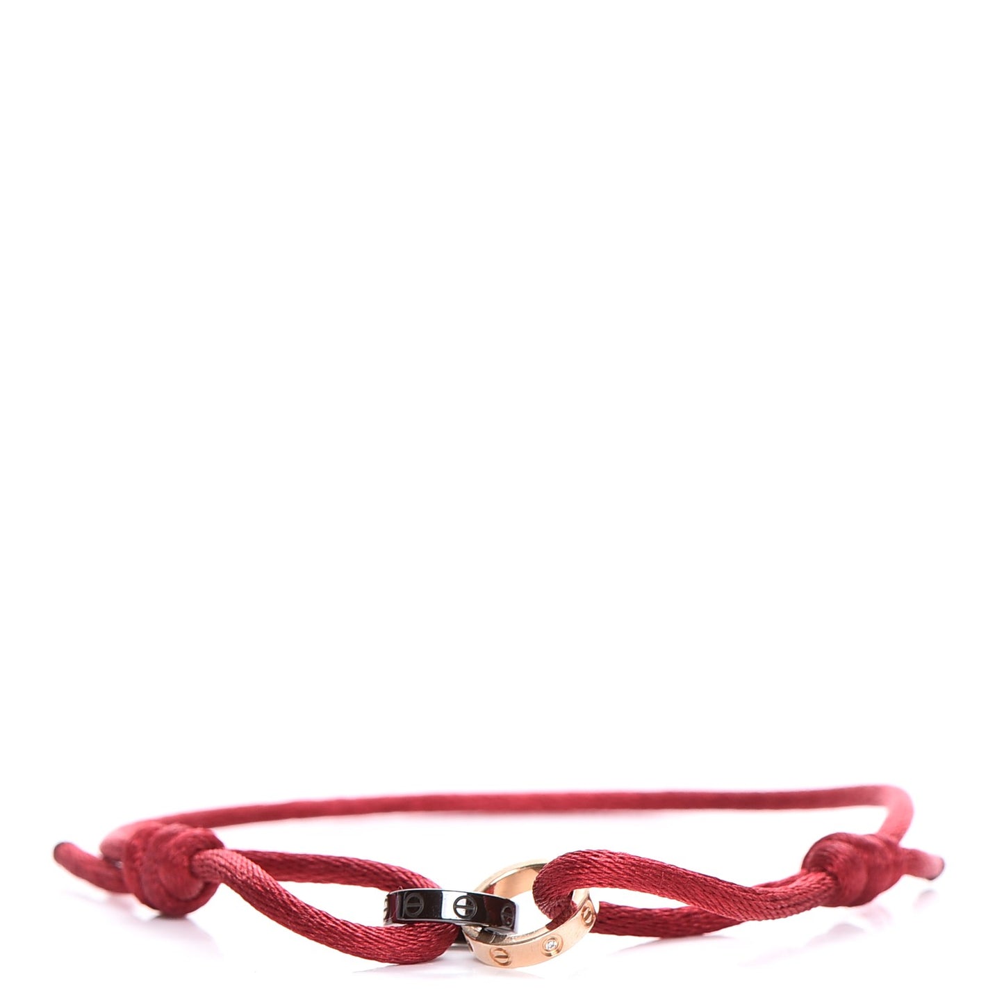 18K Pink Gold Ceramic 4 Diamond LOVE Cord Bracelet Red