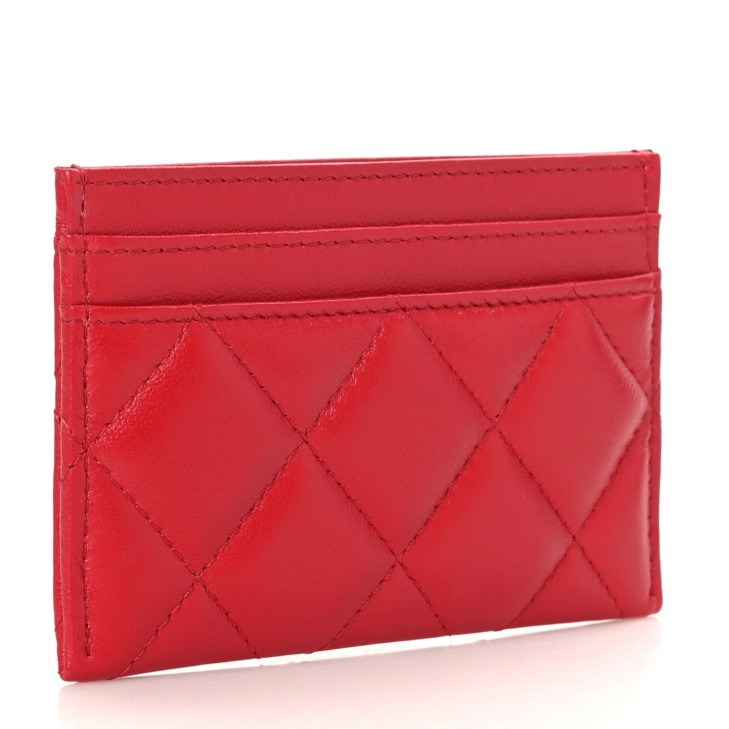 Lambskin Plexiglass Quilted Coco Love Card Holder Red