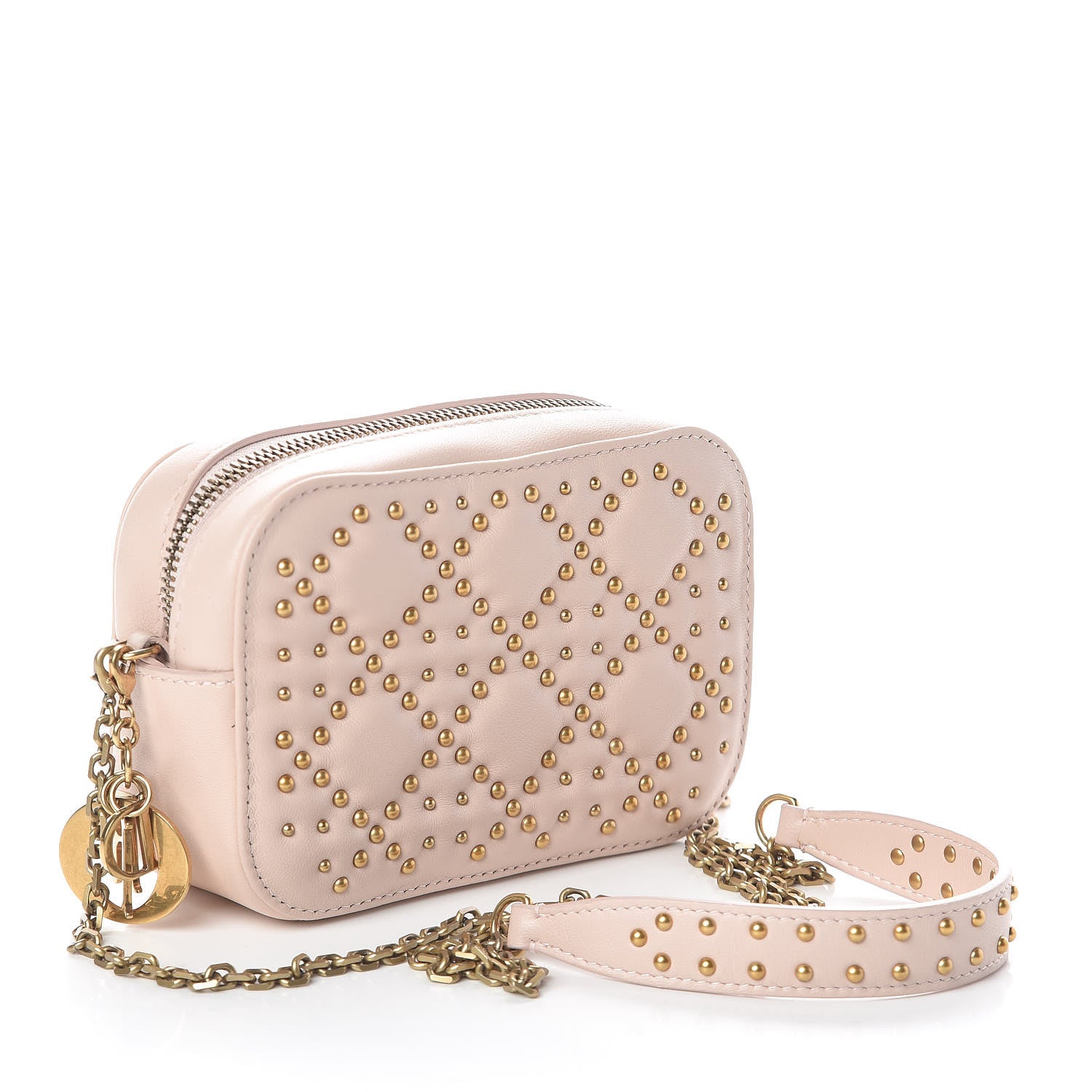 Christian Dior Lambskin Cannage Studded Lady Dior Camera Case Pouch Light Pink 3 of 10