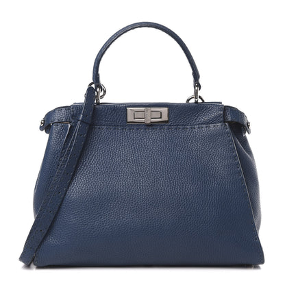 Fendi Cuoio Romano Selleria Bi-Color Medium Peekaboo Iconic Satchel Blue Latte 1 of 11