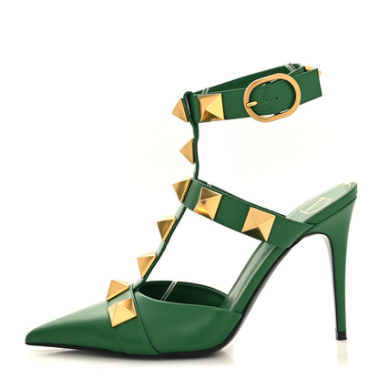 Valentino Garavani Calfskin Roman Stud Ankle Strap 100mm Pumps 37 Brilliant Green 1 of 9