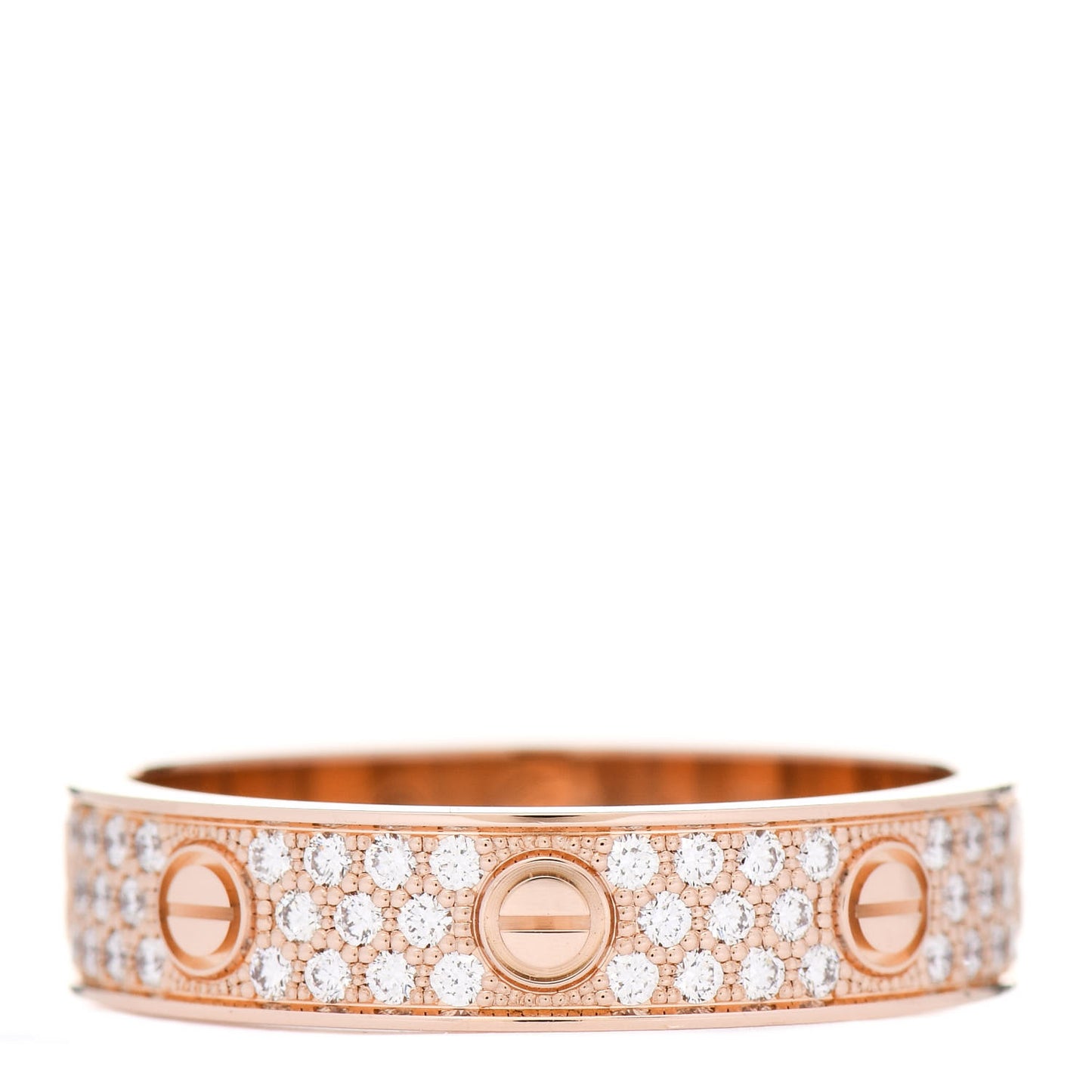 18K Pink Gold Diamond 4mm LOVE Paved Ring 58 8.5