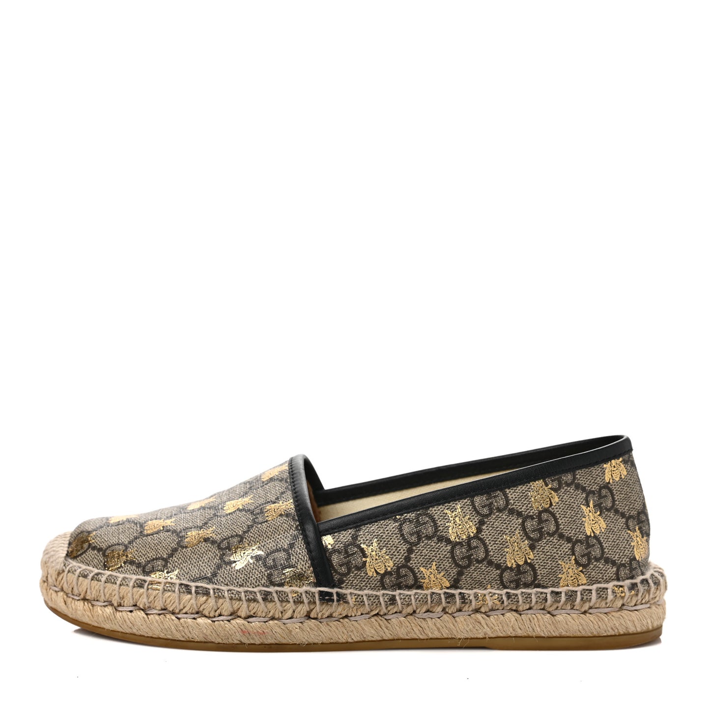 GG Supreme Monogram Bees Espadrille Flats 38.5 Beige Ebony Oro Black