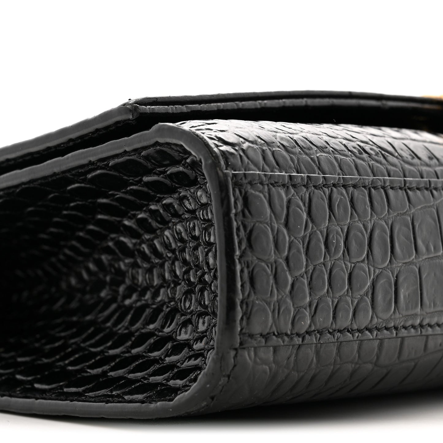 Calfskin Crocodile Embossed Medium Classic Monogram Kate Tassel Satchel Black