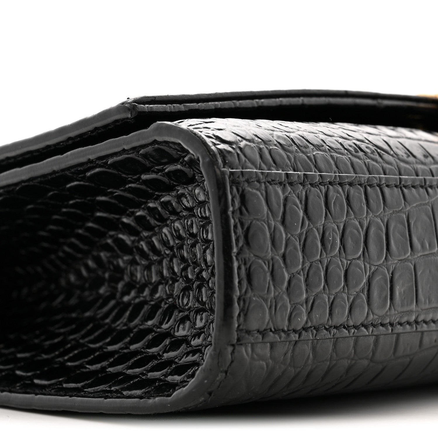 Saint Laurent Calfskin Crocodile Embossed Medium Classic Monogram Kate Tassel Satchel Black 9 of 15