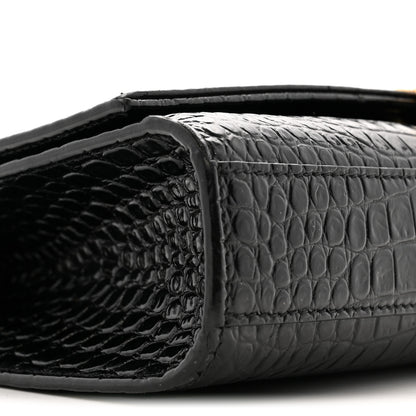 Saint Laurent Calfskin Crocodile Embossed Medium Classic Monogram Kate Tassel Satchel Black 9 of 15