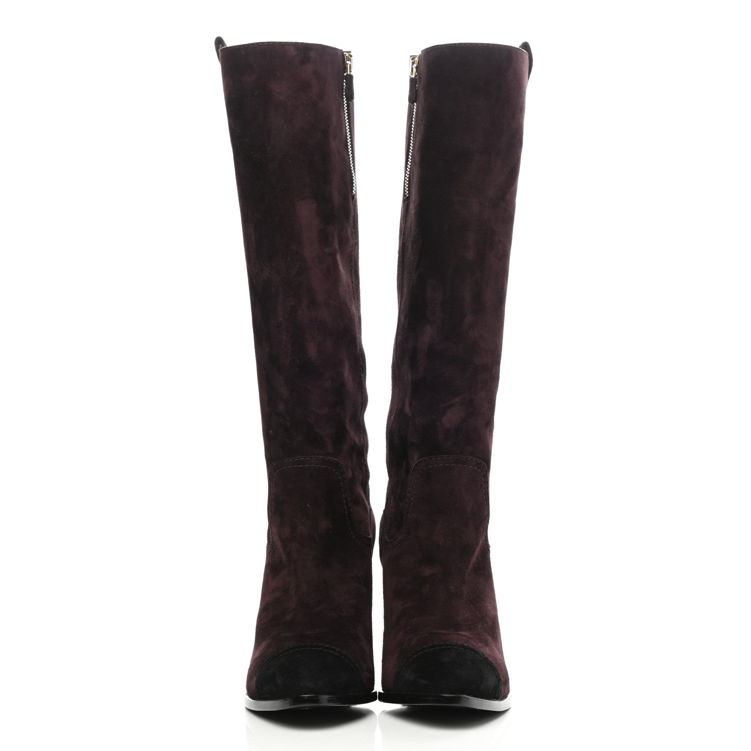 Chanel Suede Calfskin Cap Toe Boots 40 Burgundy 2 of 7