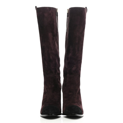 Chanel Suede Calfskin Cap Toe Boots 40 Burgundy 2 of 7