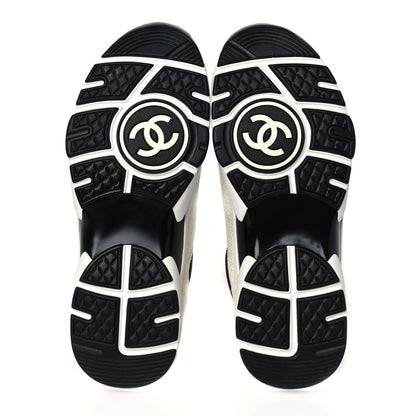 Chanel Mesh Suede Calfskin Grained Calfskin Womens CC Sneakers 36 White Black 5 of 8