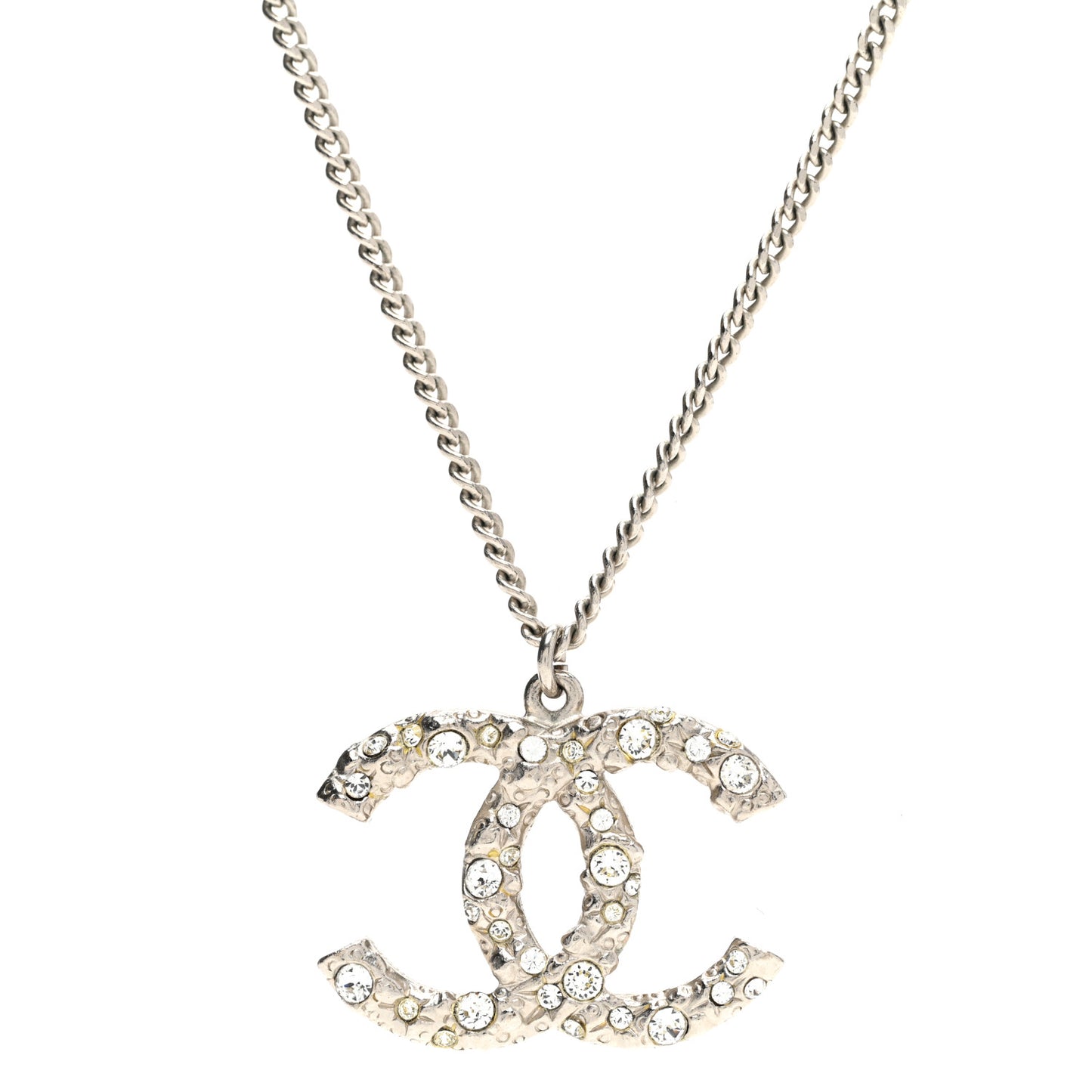 Crystal CC Pendant Necklace Silver