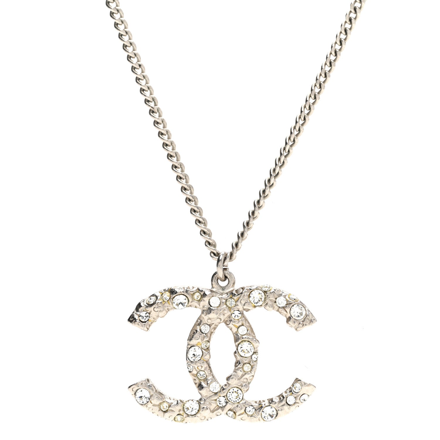 Chanel Crystal CC Pendant Necklace Silver 1 of 5