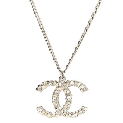 Chanel Crystal CC Pendant Necklace Silver 1 of 5