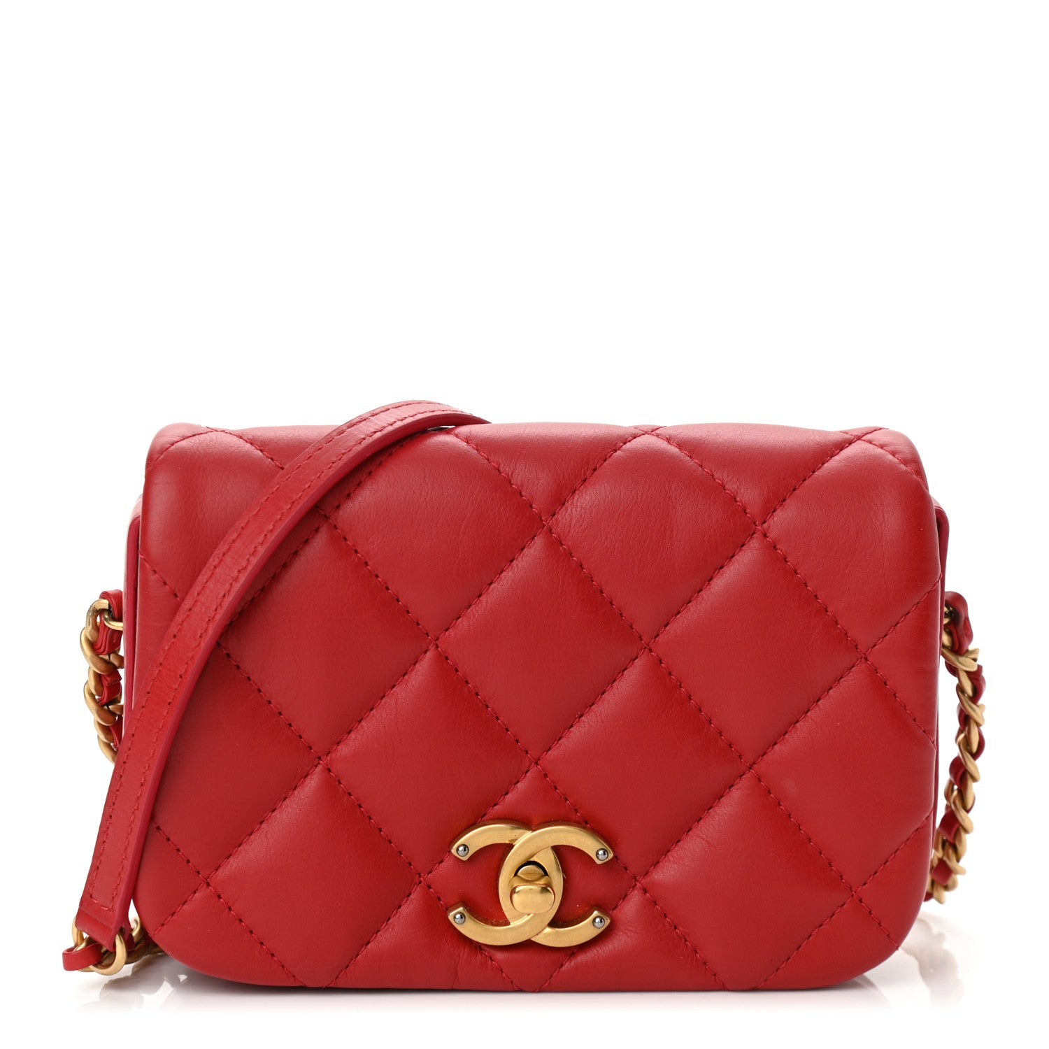 Chanel Calfskin Quilted Mini Nailed CC Flap Bag Red 1 of 11
