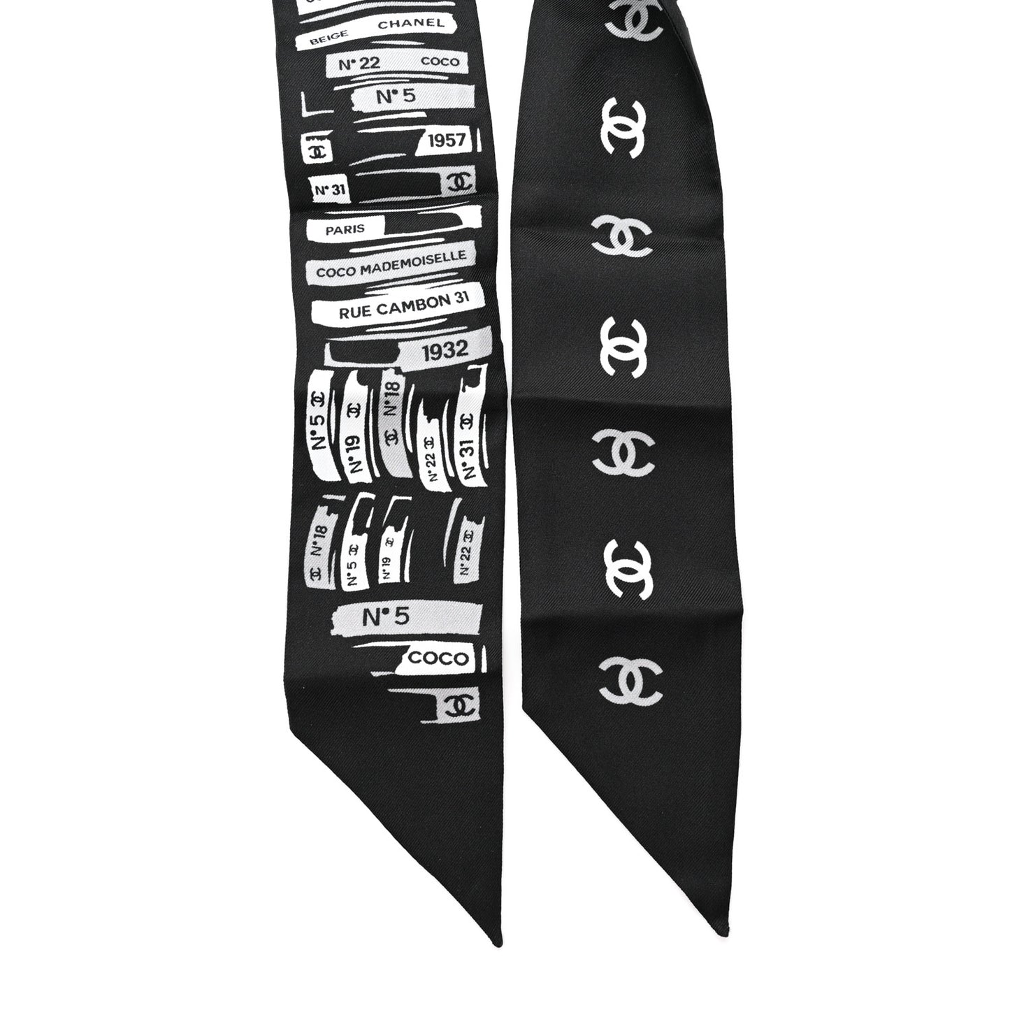 Silk CC Logo Slim Bandeau Scarf Black Grey