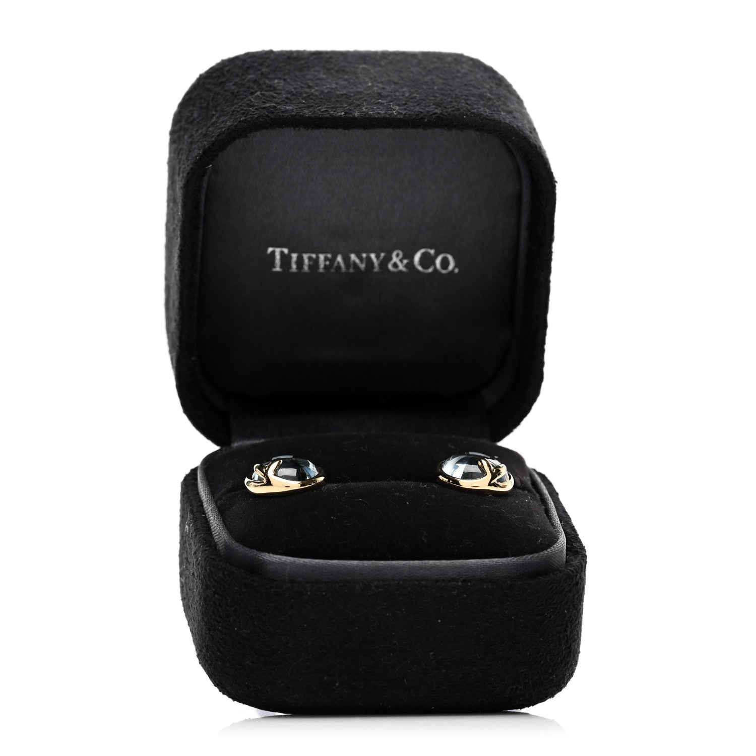 Tiffany 18K Yellow Gold Blue Topaz Paloma Picasso Olive Leaf Earrings 5 of 5