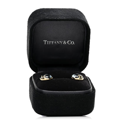 Tiffany 18K Yellow Gold Blue Topaz Paloma Picasso Olive Leaf Earrings 5 of 5