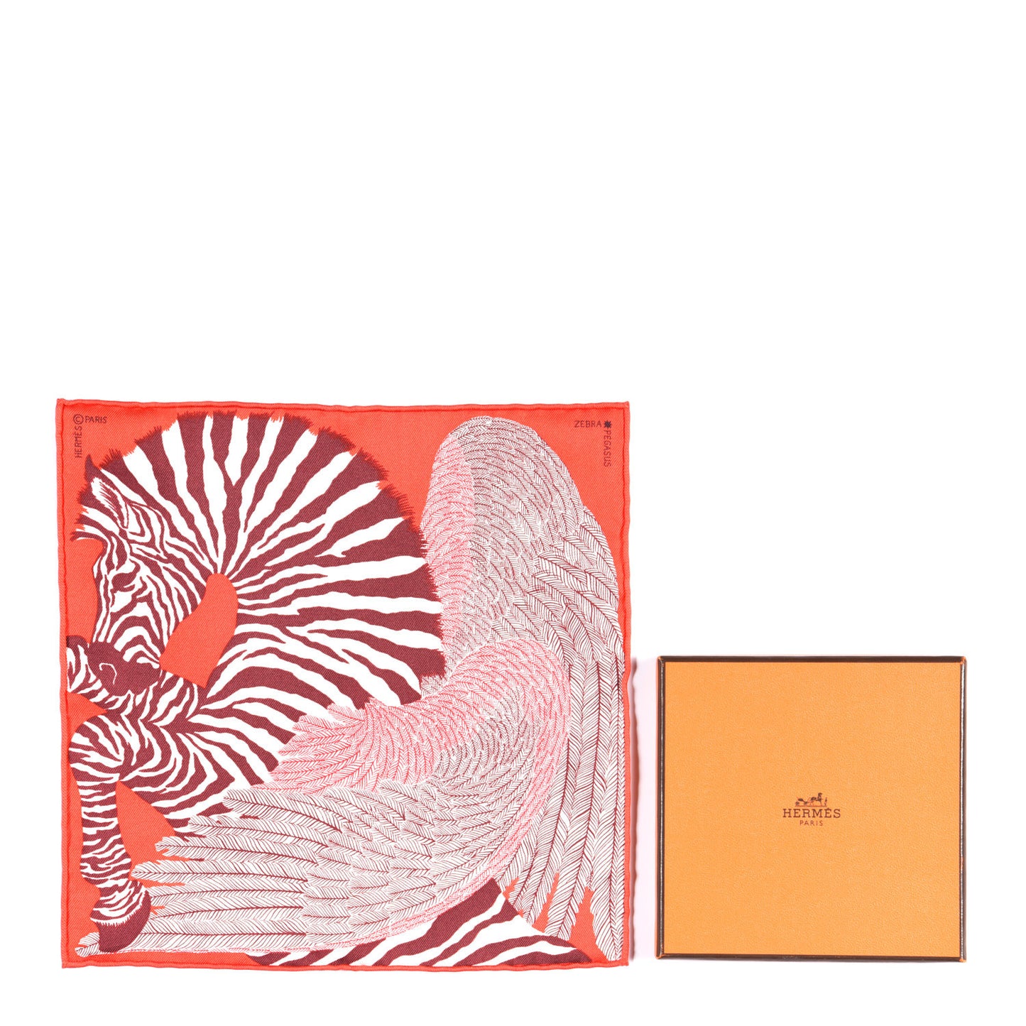Silk Carre Zebra Pegasus Nano Scarf 20 Rouge Bordeaux Black