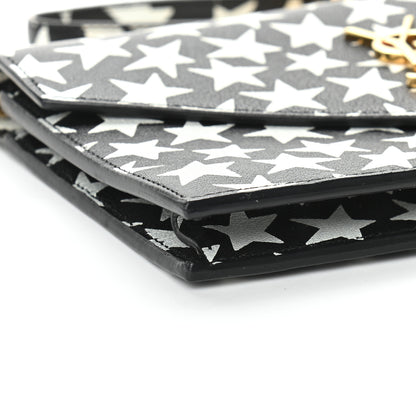 Saint Laurent Lambskin Star Print Monogram Envelope Chain Wallet Black White 7 of 8