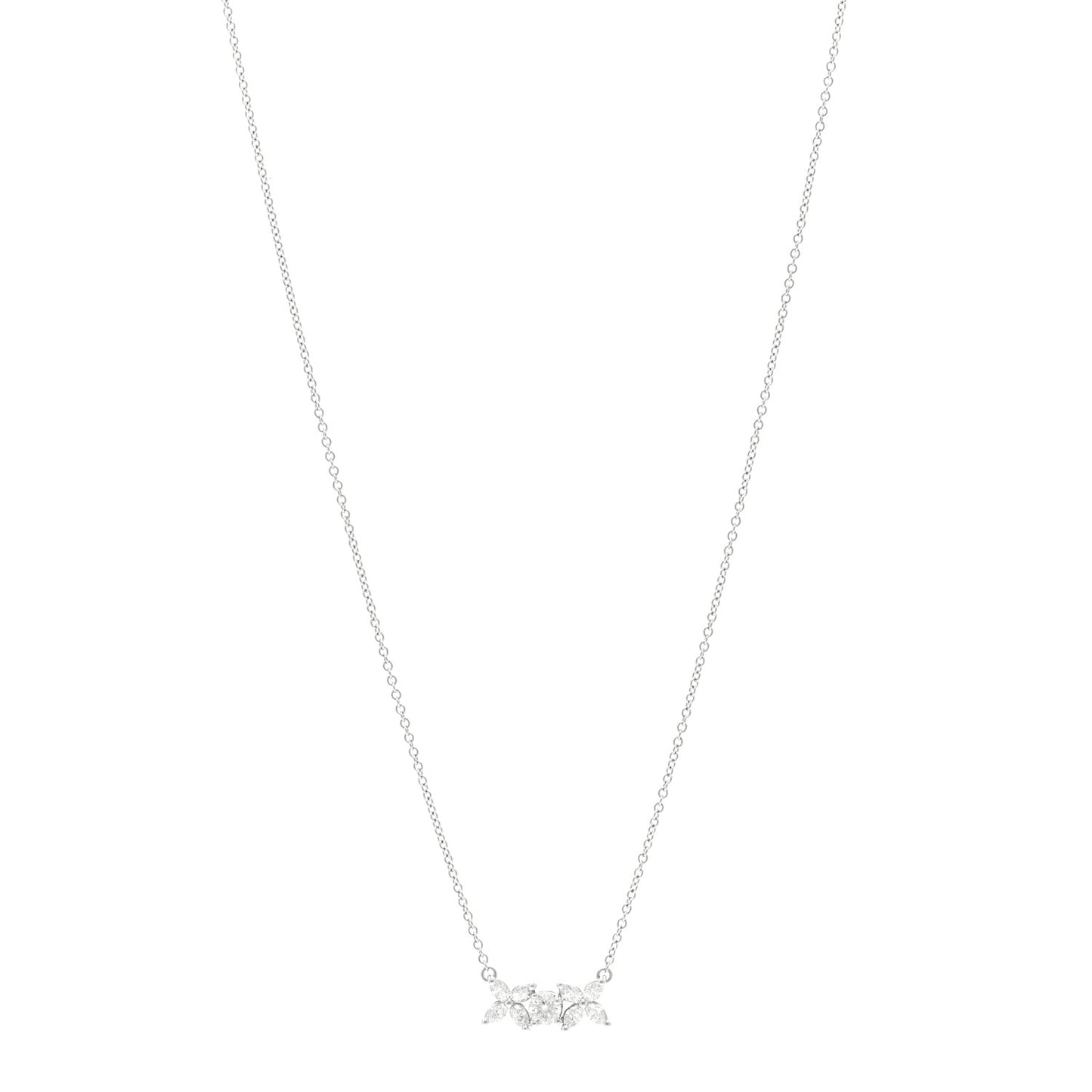 Platinum Diamond Victoria Two Flower Pendant Necklace