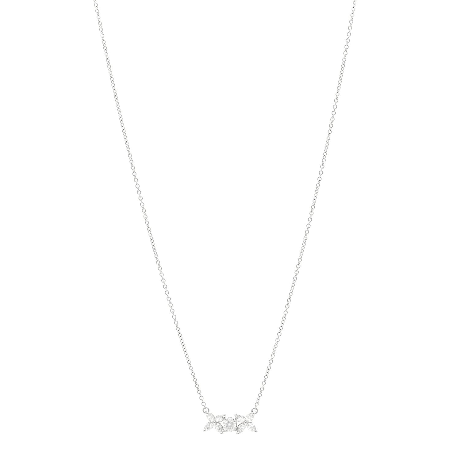 Tiffany Platinum Diamond Victoria Two Flower Pendant Necklace 1 of 5