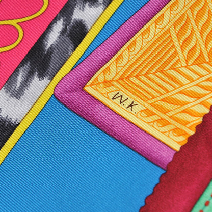 Hermes Silk Selle d'Officier En Grande Tenue Scarf 90 Bleu Cobalt Fuchsia Jaune 7 of 9