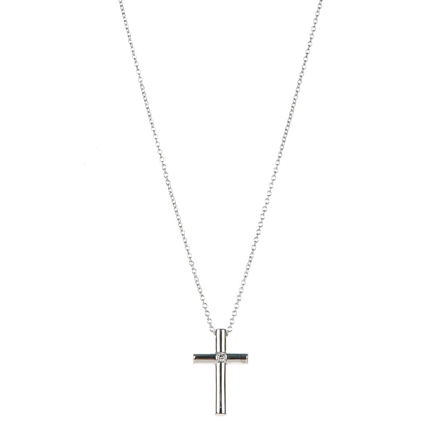 Tiffany 18K White Gold Diamond Cross Pendant Necklace 1 of 6