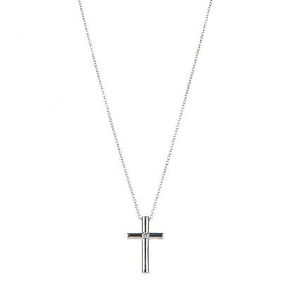 Tiffany 18K White Gold Diamond Cross Pendant Necklace 1 of 6