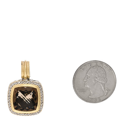 David Yurman Sterling Silver 18K Yellow Gold Diamond Smoky Quartz 14mm Albion Enhancer Pendant 2 of 3
