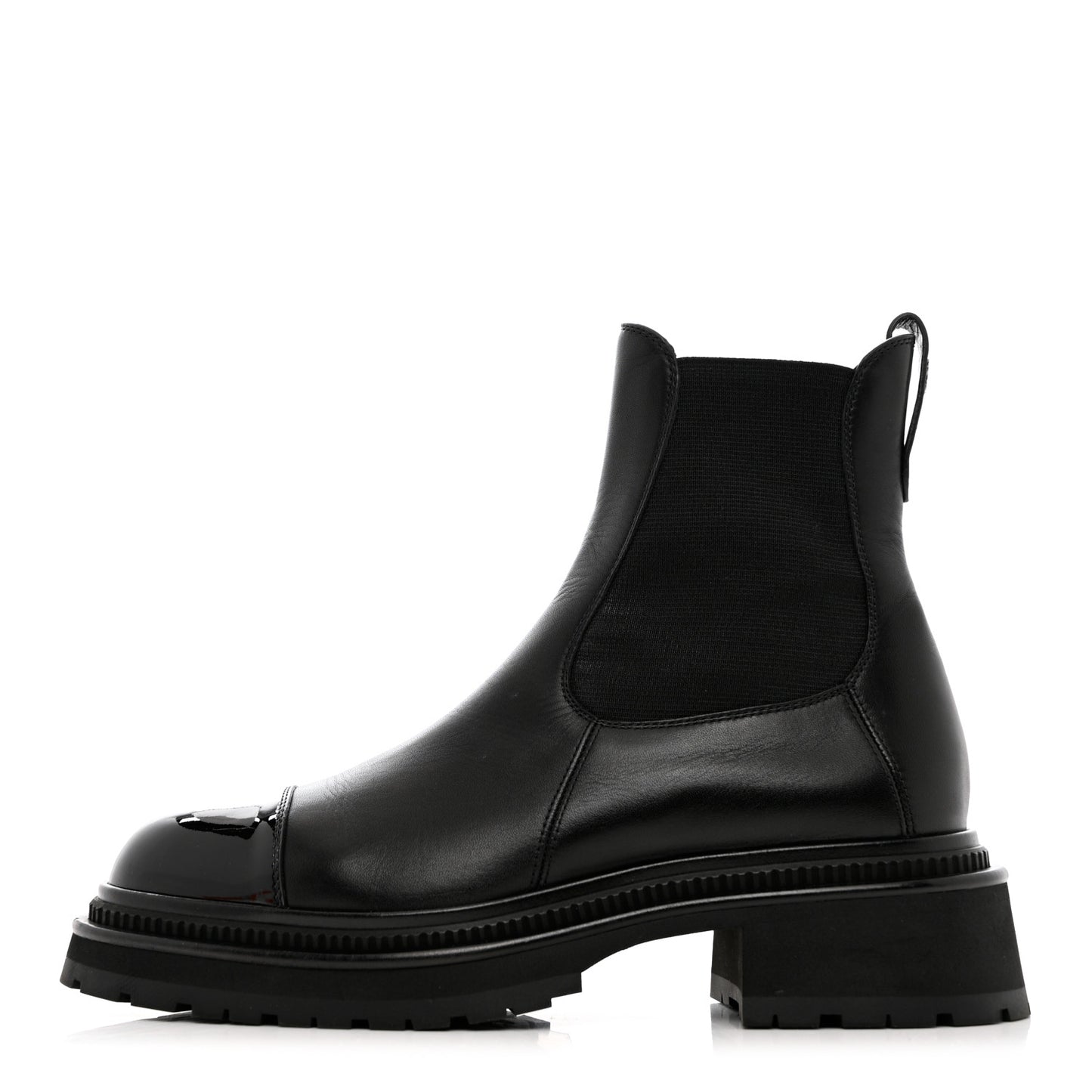 Calfskin Patent Cap Toe Ankle Boots 39.5 Black