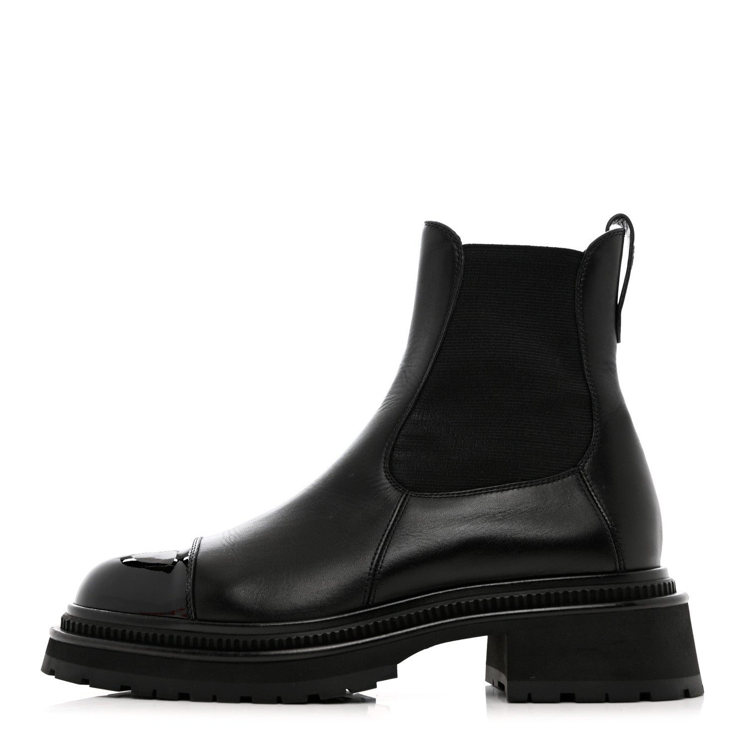 Chanel Calfskin Patent Cap Toe Ankle Boots 39.5 Black 1 of 16