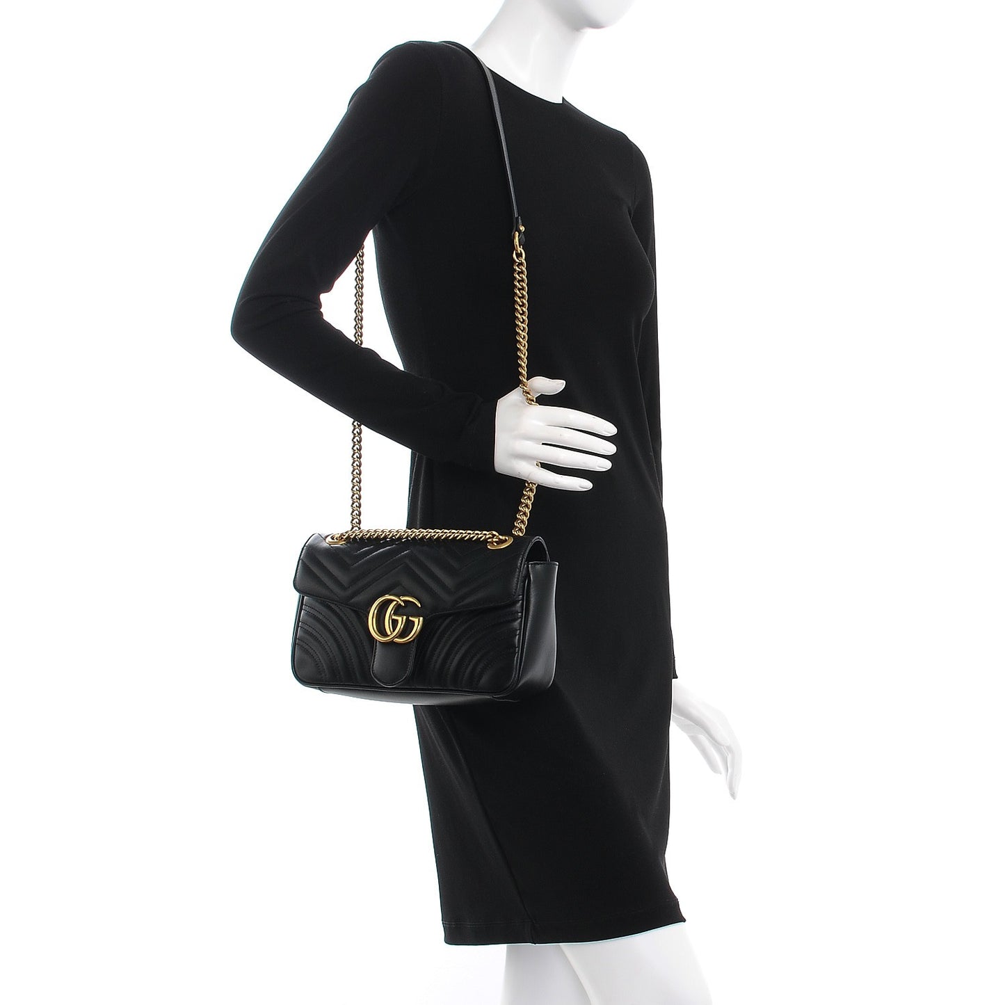 Calfskin Matelasse Small GG Marmont Shoulder Bag Black