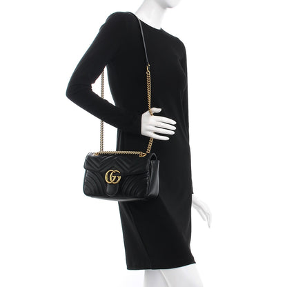 Gucci Calfskin Matelasse Small GG Marmont Shoulder Bag Black 2 of 8