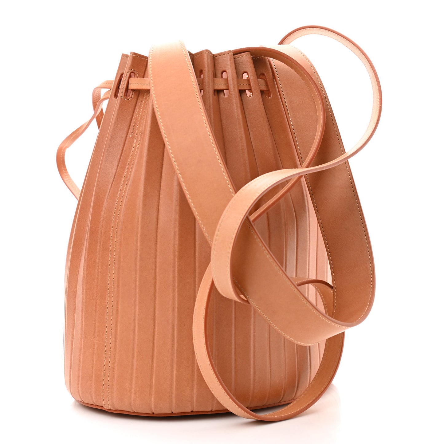 Vegetable Tanned Calfskin Pleated Bucket Bag Camello Rosa