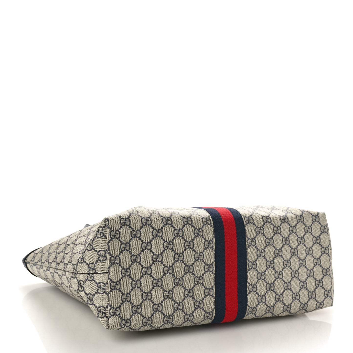 GG Supreme Monogram Textured Calfskin Web Medium Ophidia Shopping Tote Beige Blue