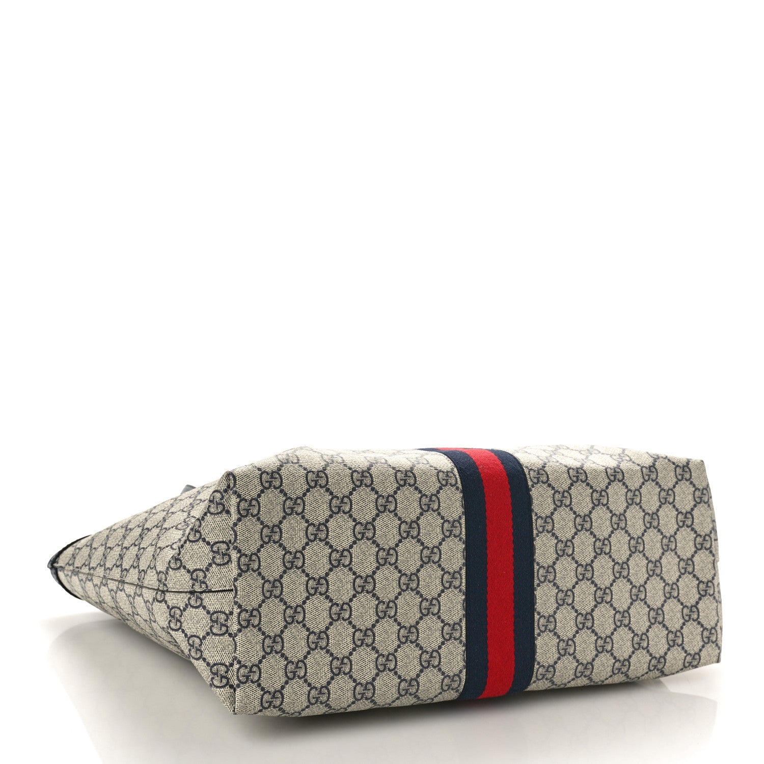 Gucci GG Supreme Monogram Textured Calfskin Web Medium Ophidia Shopping Tote Beige Blue 4 of 10