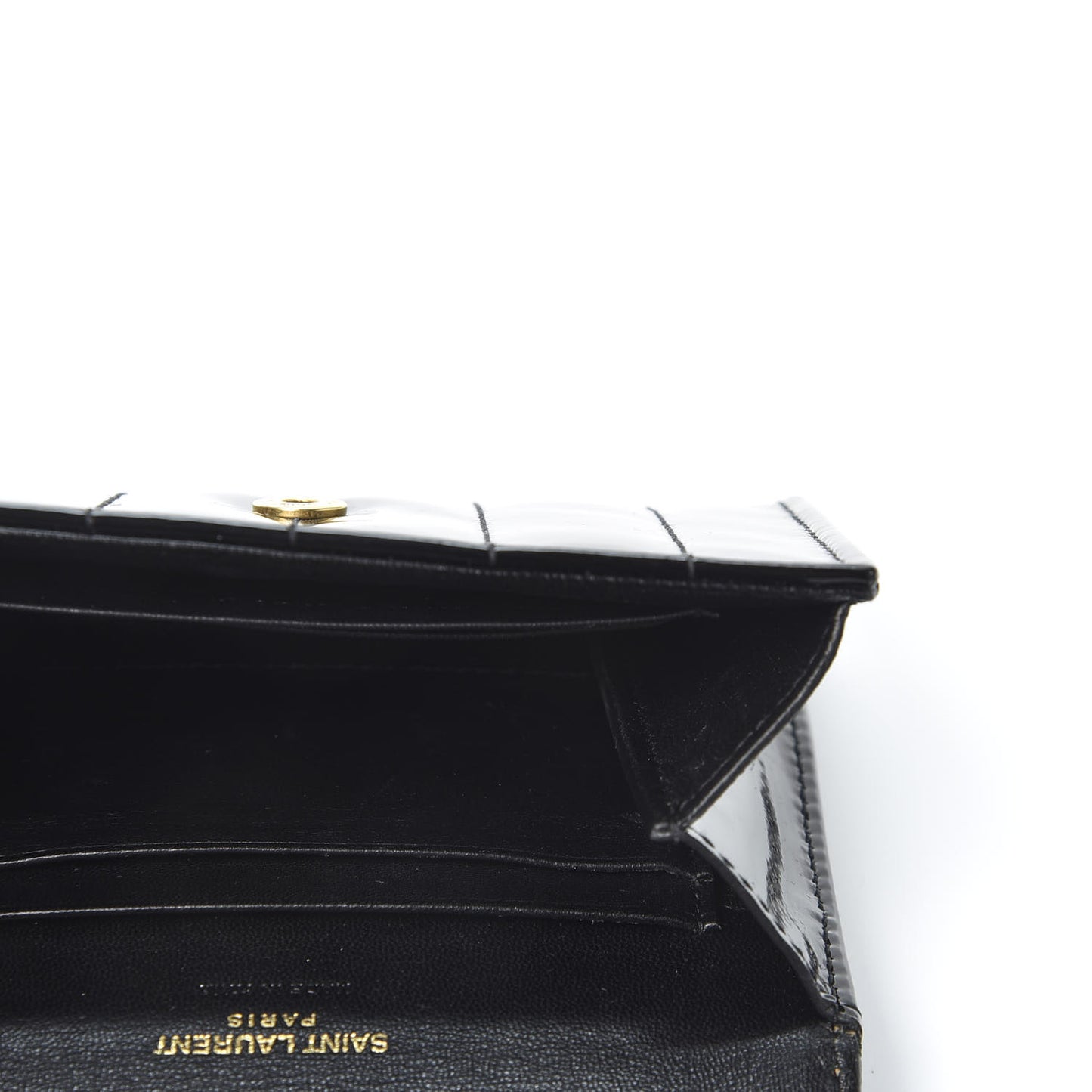 Patent Matelasse Monogram Vicky Tri-Fold Wallet Black