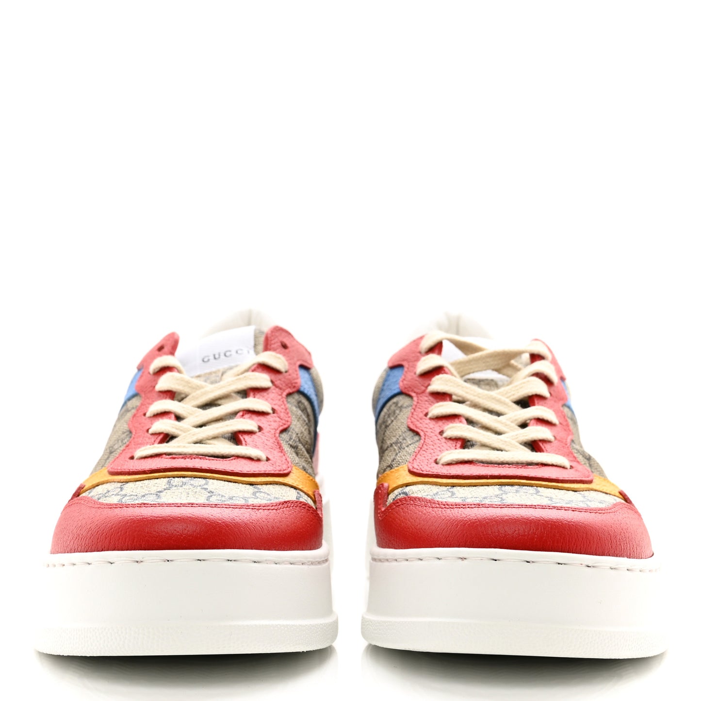 GG Supreme Monogram Textured Dollar Calfskin Mens Chunky Sneakers 7 Beige Ebony Blue Lobster Red Crop