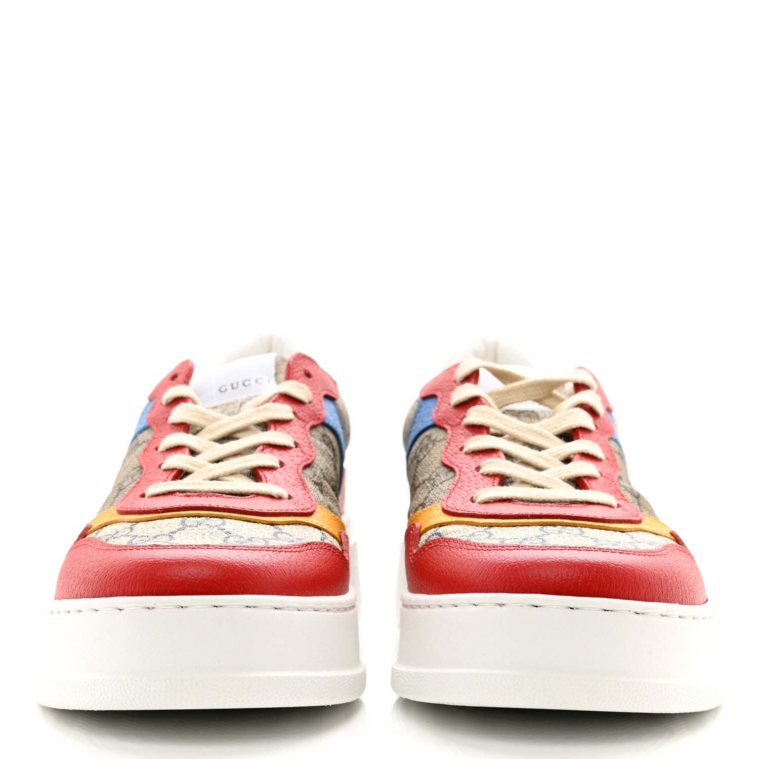 Gucci GG Supreme Monogram Textured Dollar Calfskin Mens Chunky Sneakers 7 Beige Ebony Blue Lobster Red Crop 2 of 8
