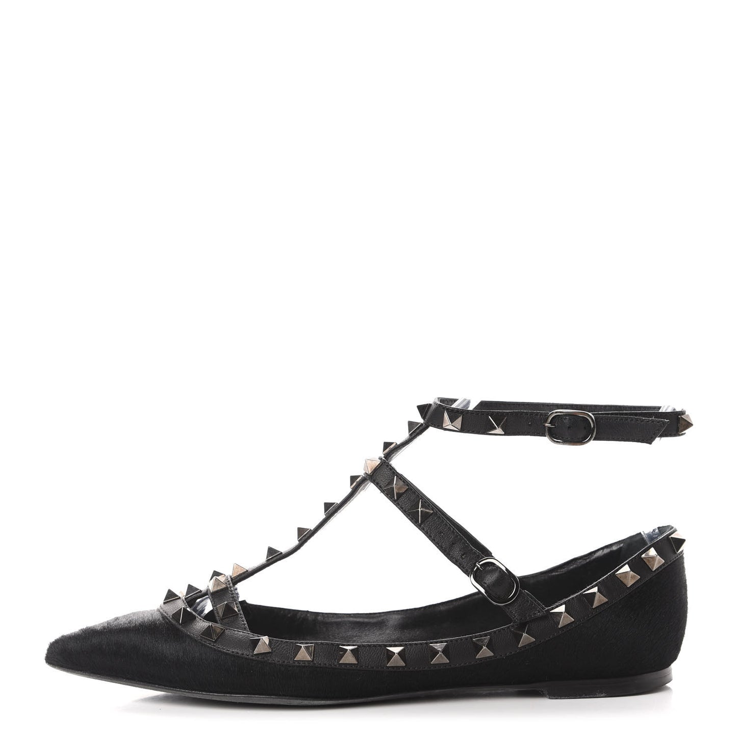 Calf Hair Rockstud Cage Ballerina Flats 37.5 Black