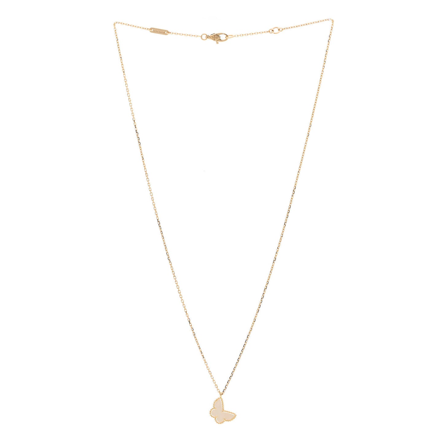 18K Yellow Gold Mother of Pearl Sweet Alhambra Butterfly Pendant Necklace