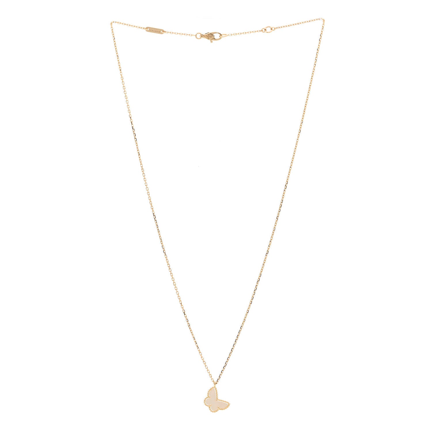 Van Cleef & Arpels 18K Yellow Gold Mother of Pearl Sweet Alhambra Butterfly Pendant Necklace 3 of 6