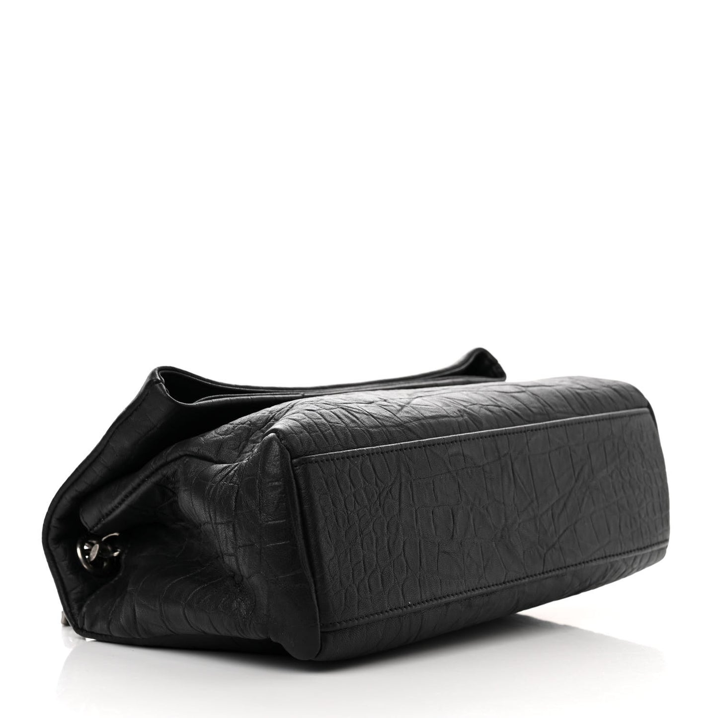 Calfskin Crocodile Embossed Medium West Hollywood Monogram Fold-Over Black